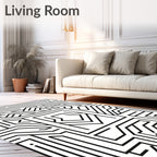 Black White Abstract Geometric Maze Rug