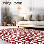 Crimson White Vertical Botanical Stripe Rug