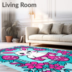 Whimsical Bunny Pink Floral Easter Egg Rug