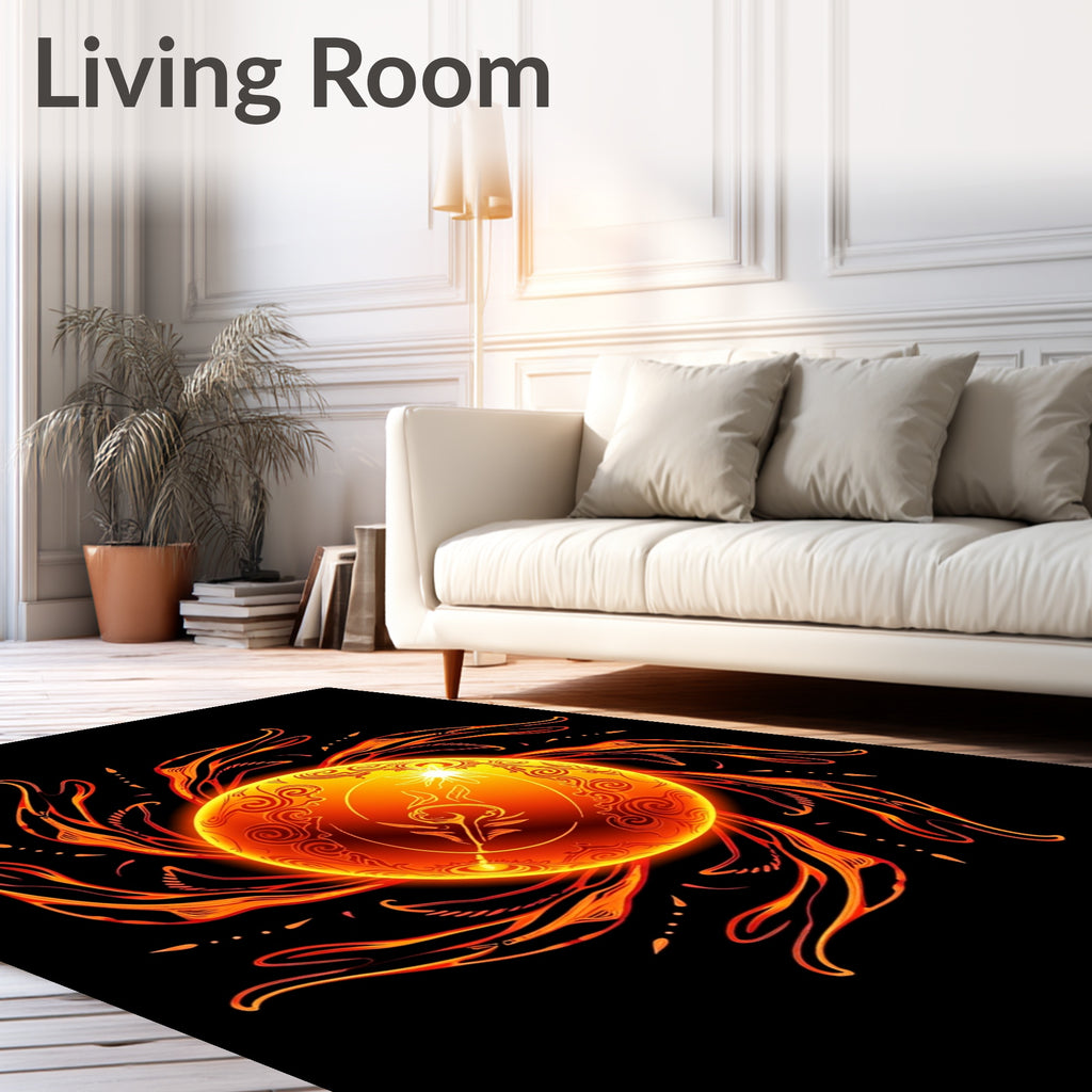 Fiery Sun With Swirling Orange Rays Rug