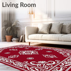 Deep Red White Curlicue Border Tapestry Rug