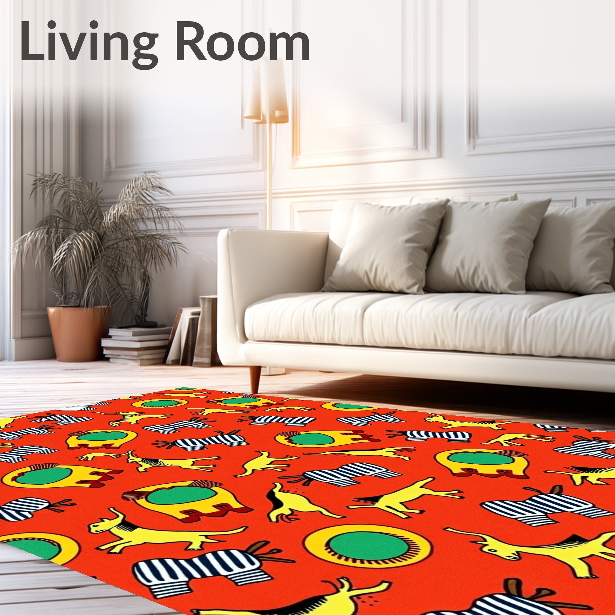 Playful Yellow Animals and Zebras Round Rug