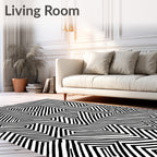Black White Linear Maze Rug