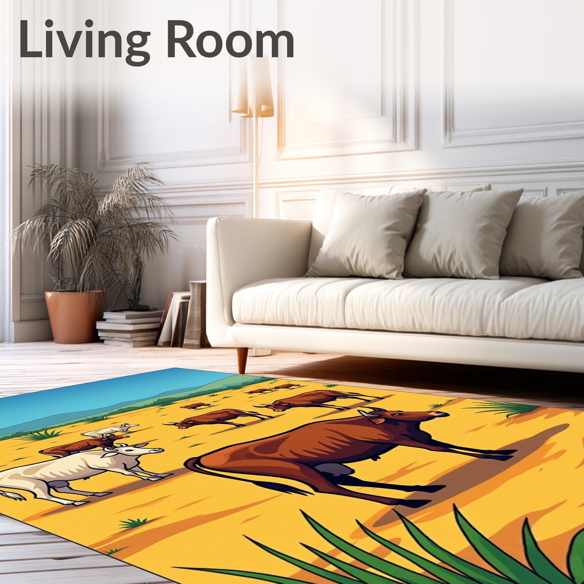 Herd of Cows Meadow Landscape Rug