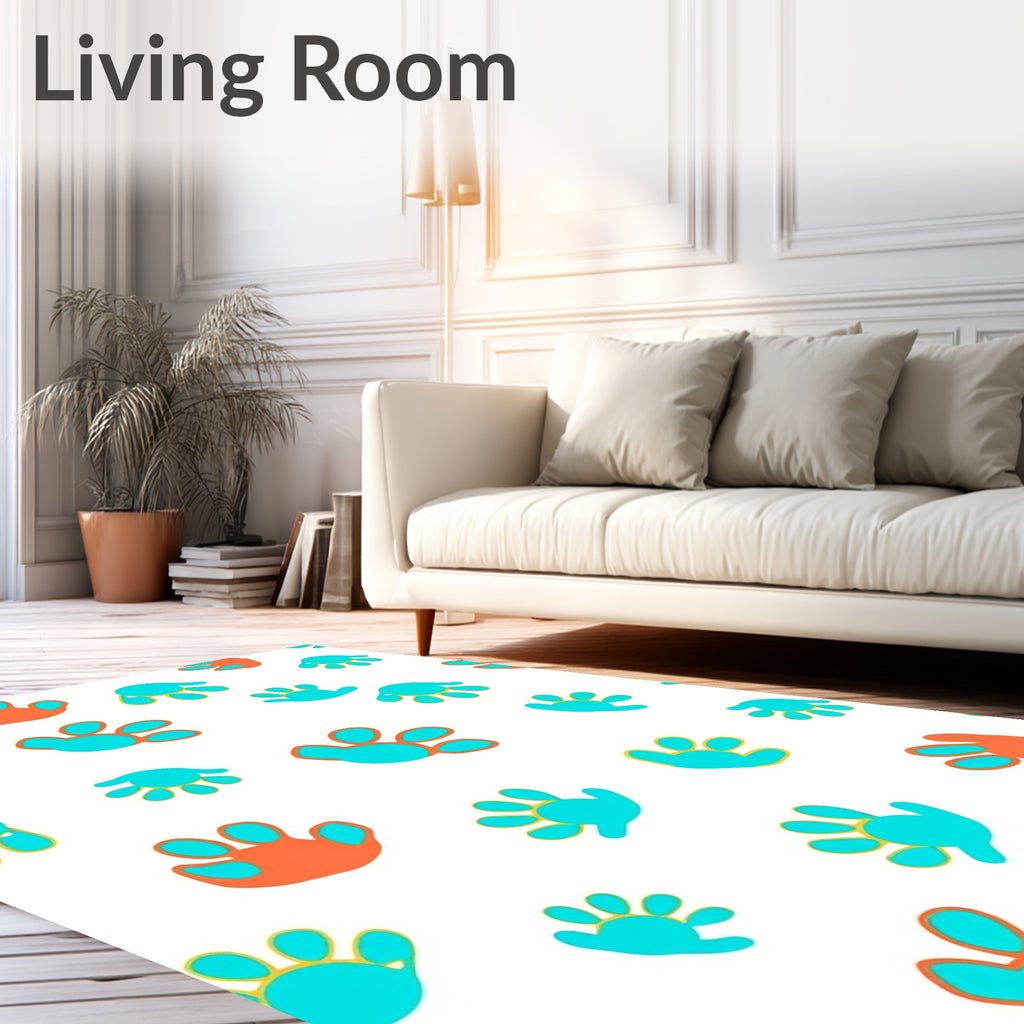 Playful Orange Turquoise Handprint Scatter Rug