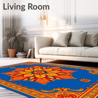 Vibrant Blue Orange Floral Medallion Rug