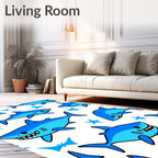 Cartoon Blue Sharks With Stars Rug