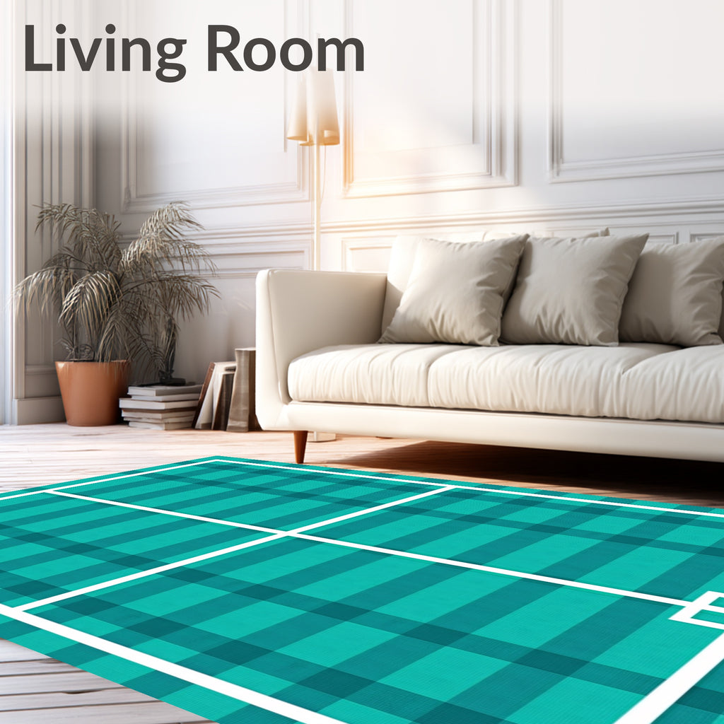 Teal Plaid Geometric Grid Rug