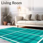 Teal Plaid Geometric Grid Rug
