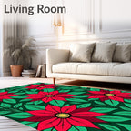 Vibrant Red Poinsettia Green Foliage Rug