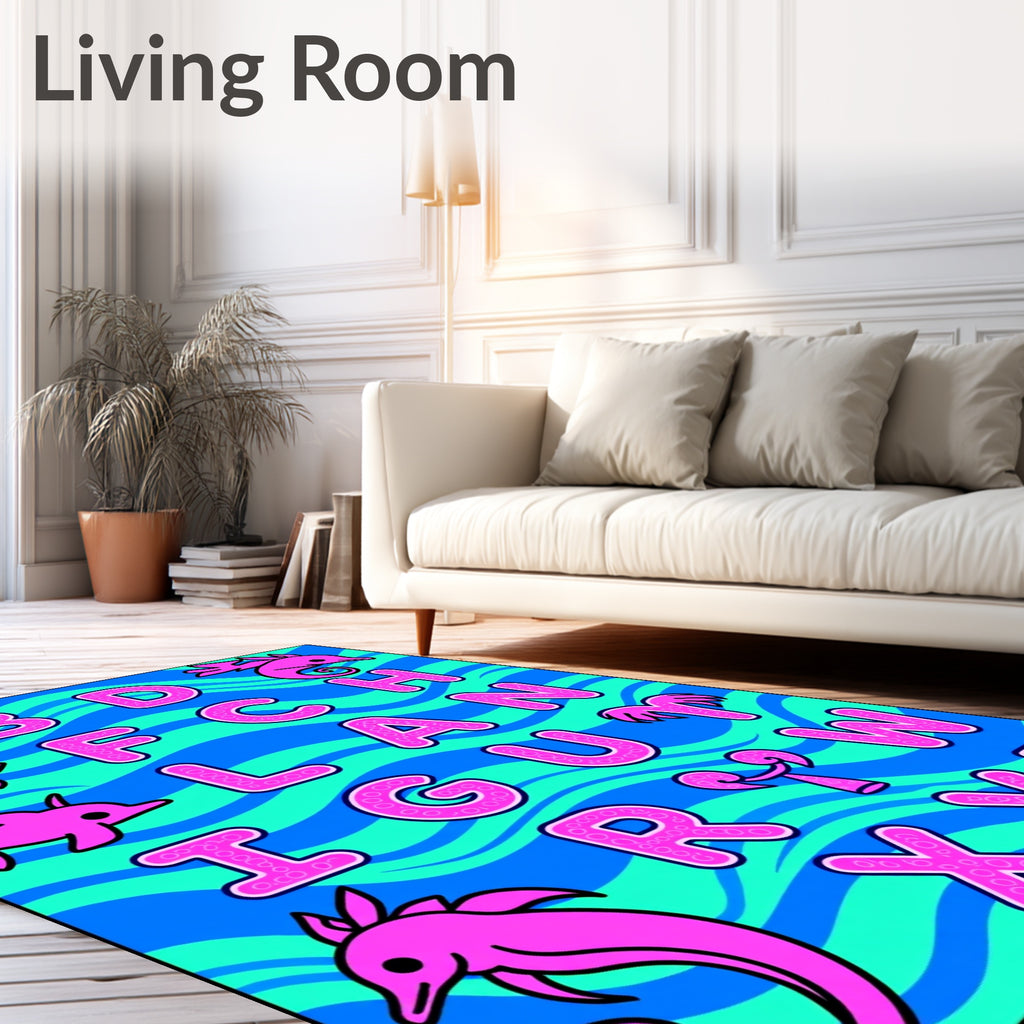 Pink Dolphins Waves Alphabet Rug