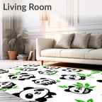 Cute Panda Bear Illustrations Black White Rug