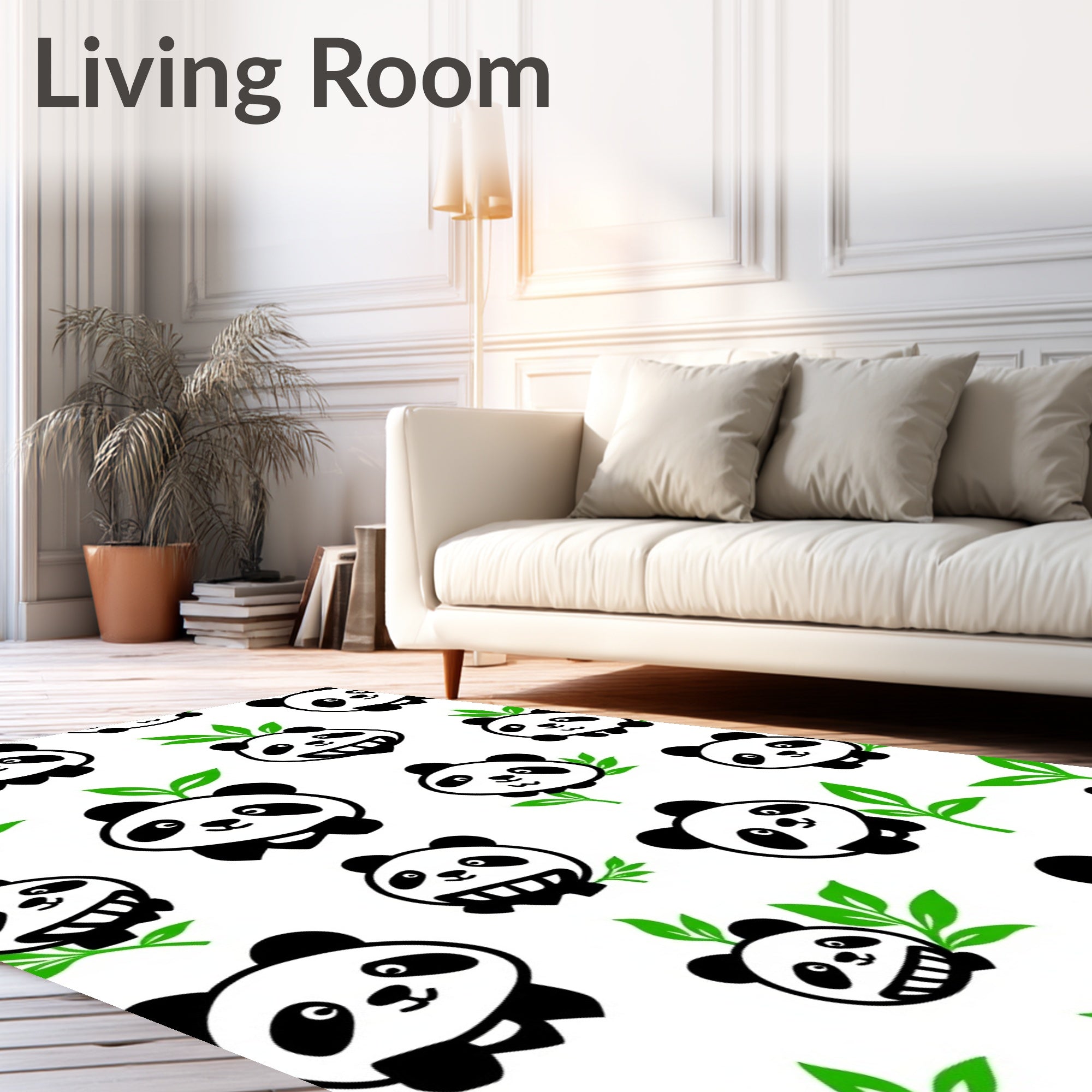 Cute Panda Bear Illustrations Black White Rug
