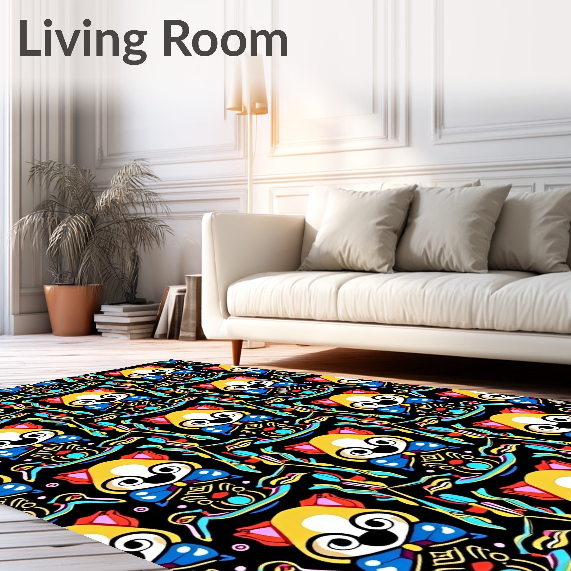 Whimsical Yellow Creature Bright Abstract Rug