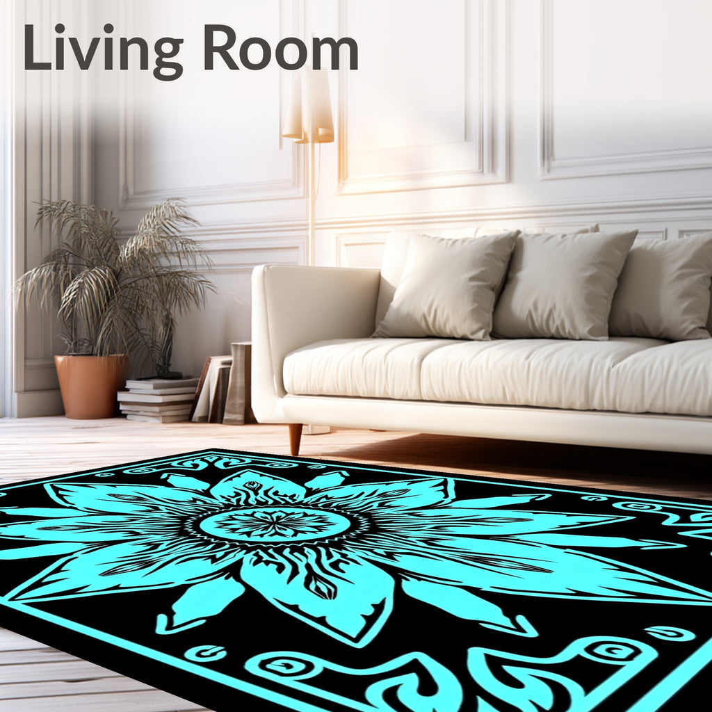 Cyan Bloom Geometric Center Rug