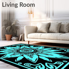 Cyan Bloom Geometric Center Rug