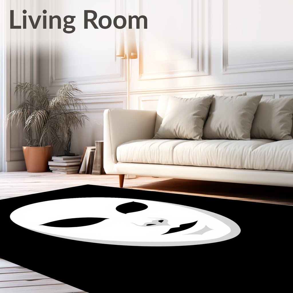Mysterious White Mask Black Background Rug