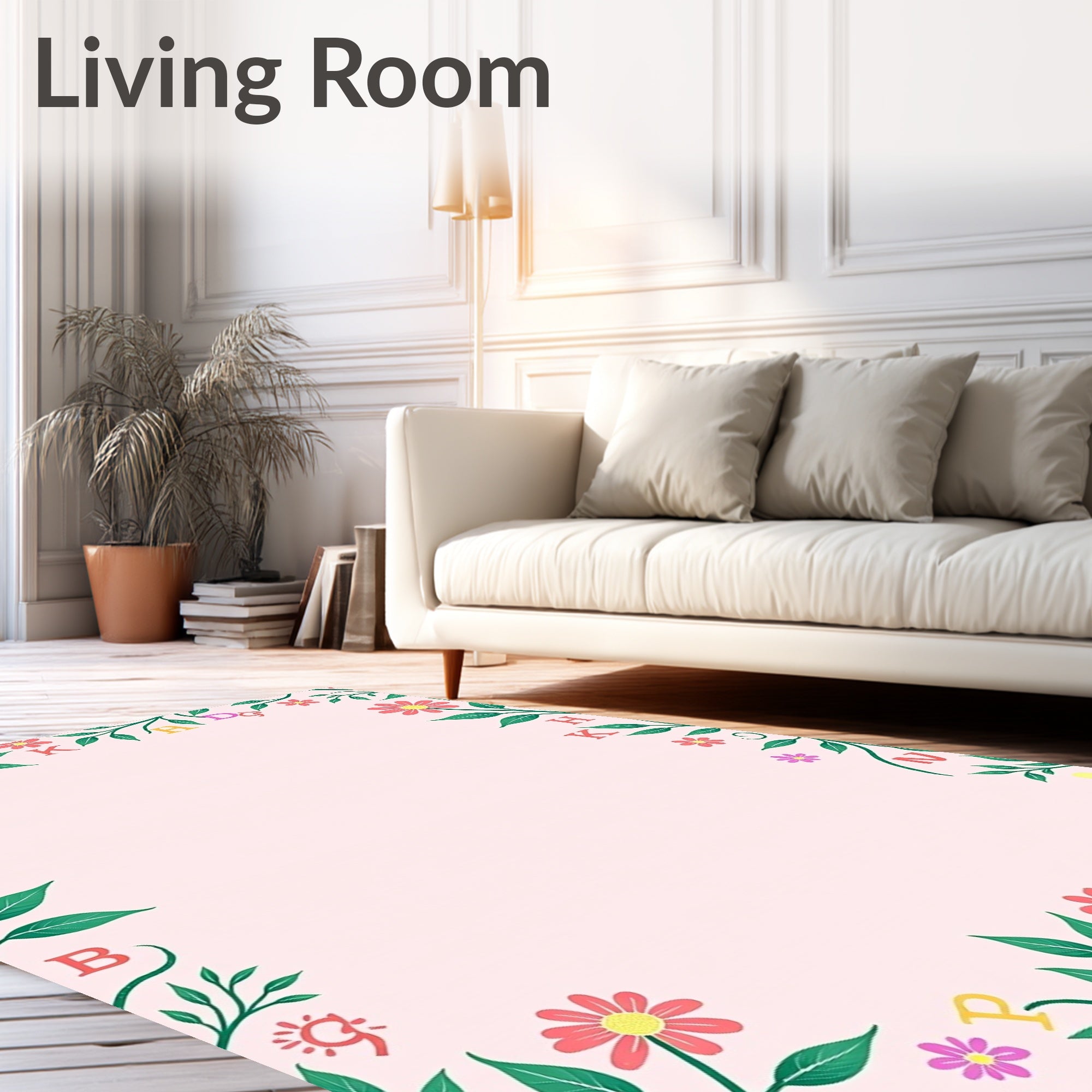 Whimsical Floral Alphabet Border Rug