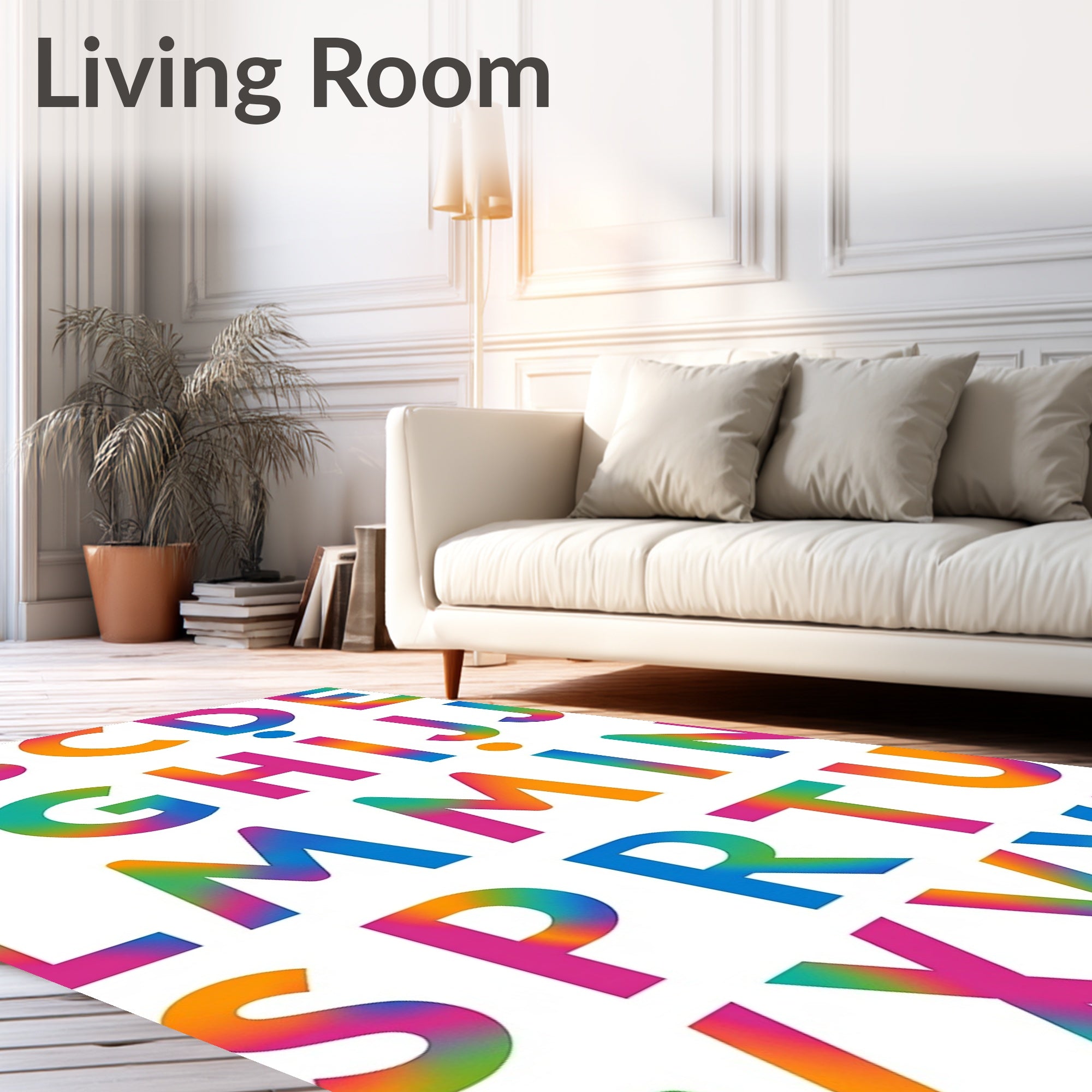 Vivid Rainbow Alphabet Gradient Rug
