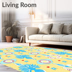 Yellow Blue Red Exotic Floral Medallion Rug