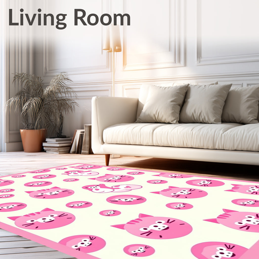 Pink Cat Face Circle Collage Rug