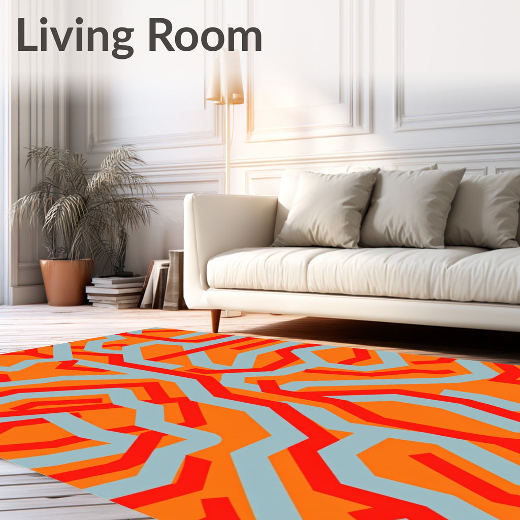 Red Blue Orange Abstract Circuit Rug