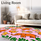 Whimsical Safari Animals Pink Jungle Rug