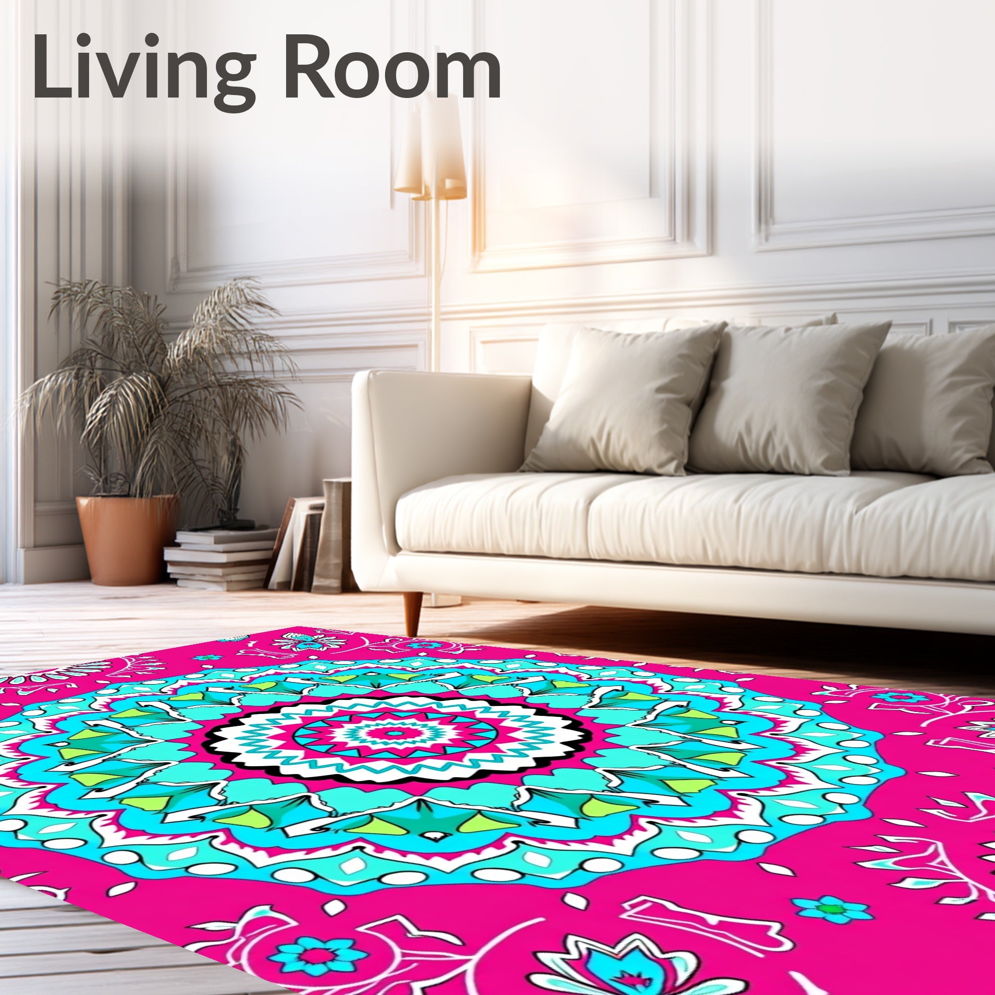Vibrant Pink Turquoise Mandala Bloom Rug