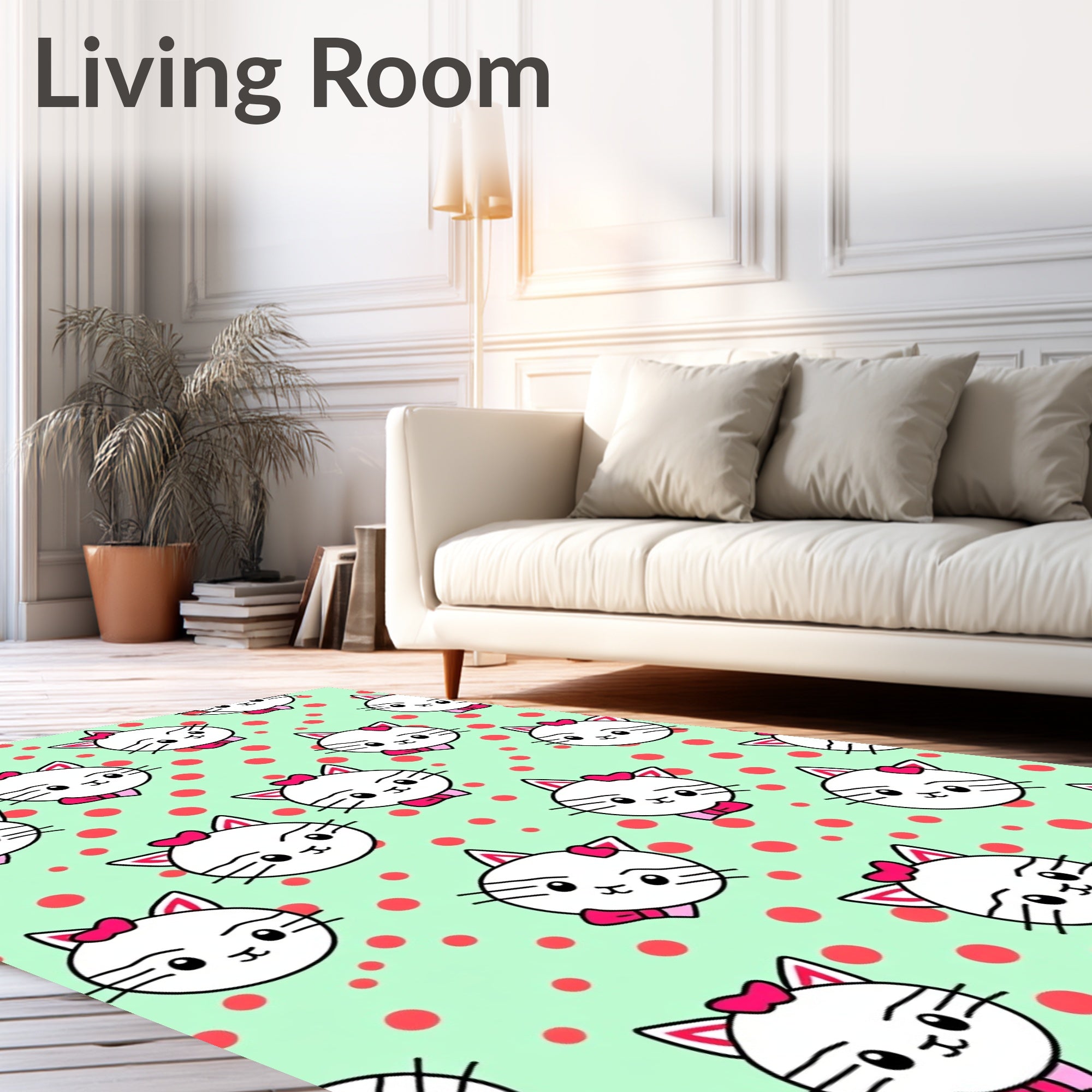 Cute White Kitty Polka Dot Rug