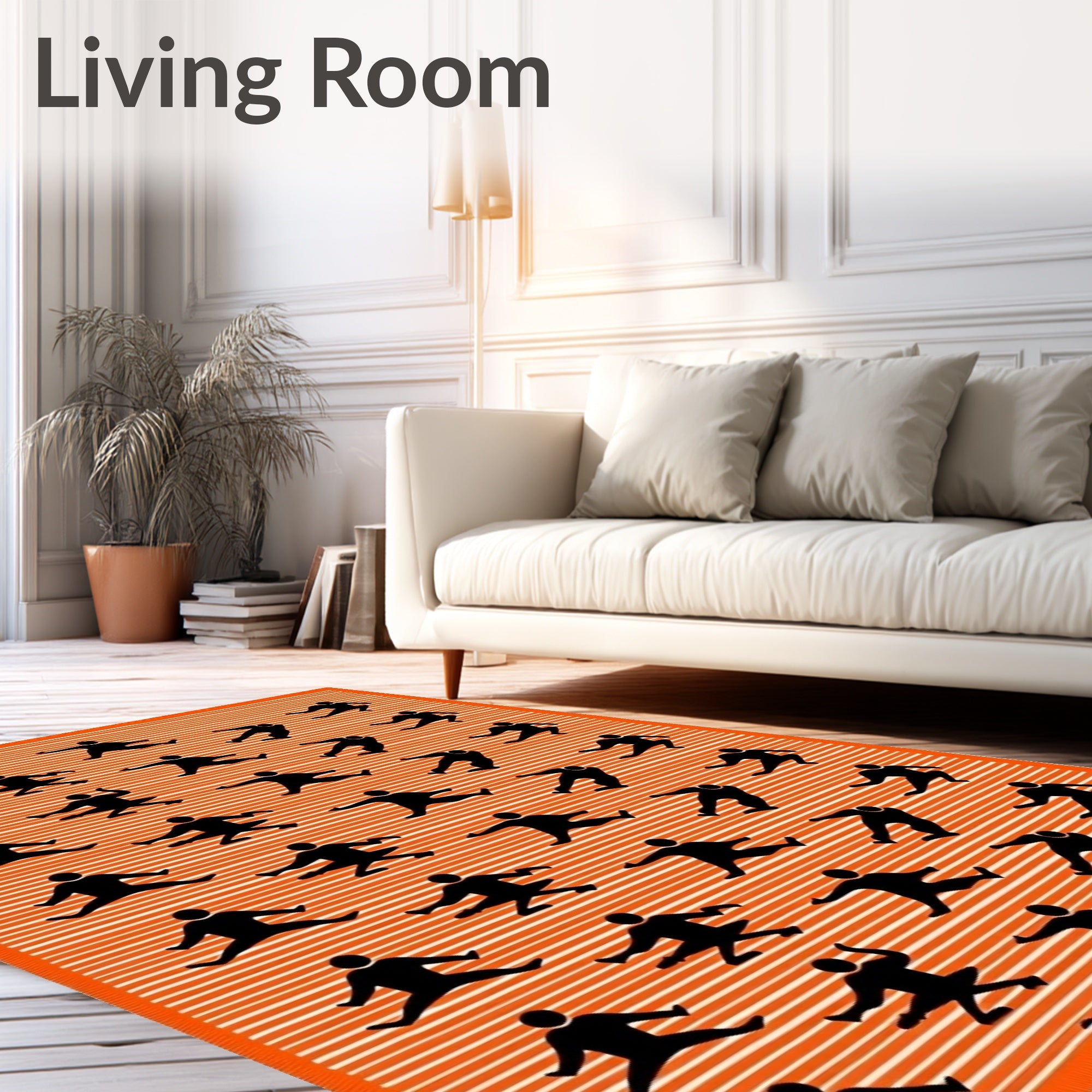 Orange Dynamic Figures Abstract Folk Rug