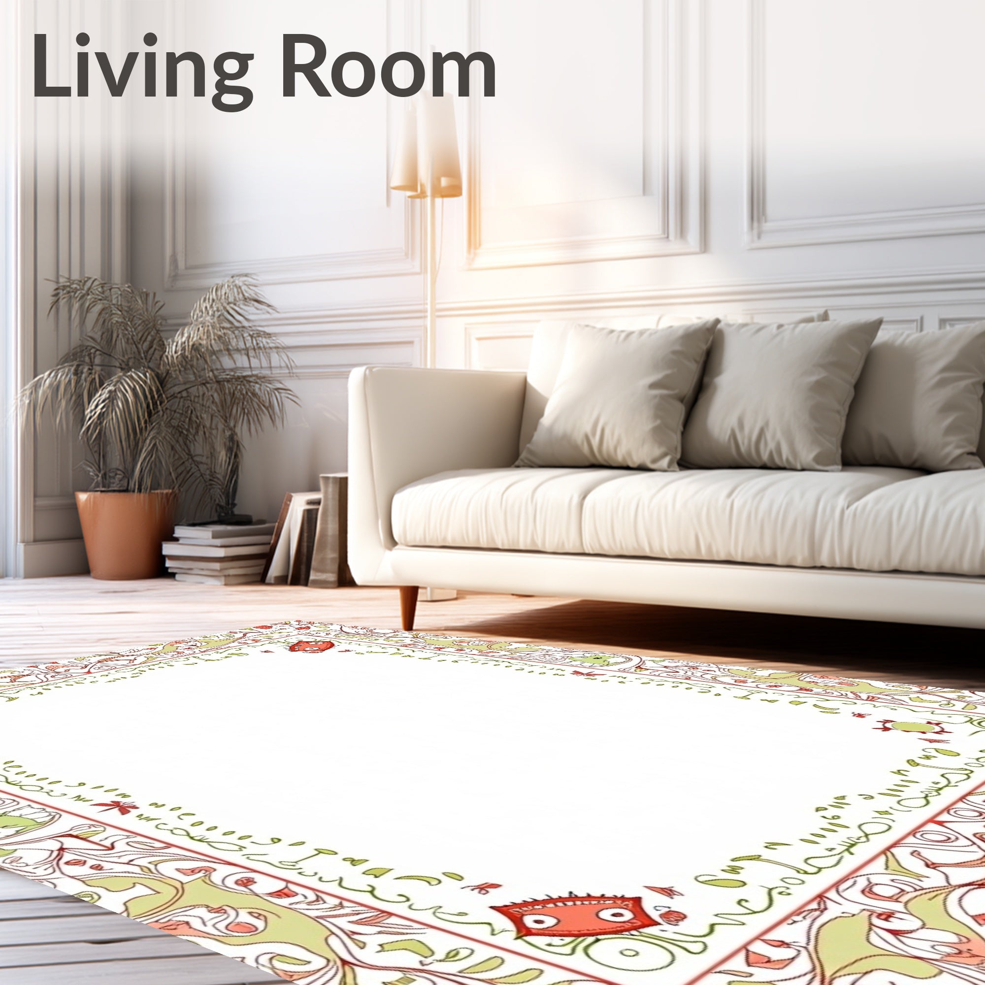 Whimsical Red Green Monster Border Rug