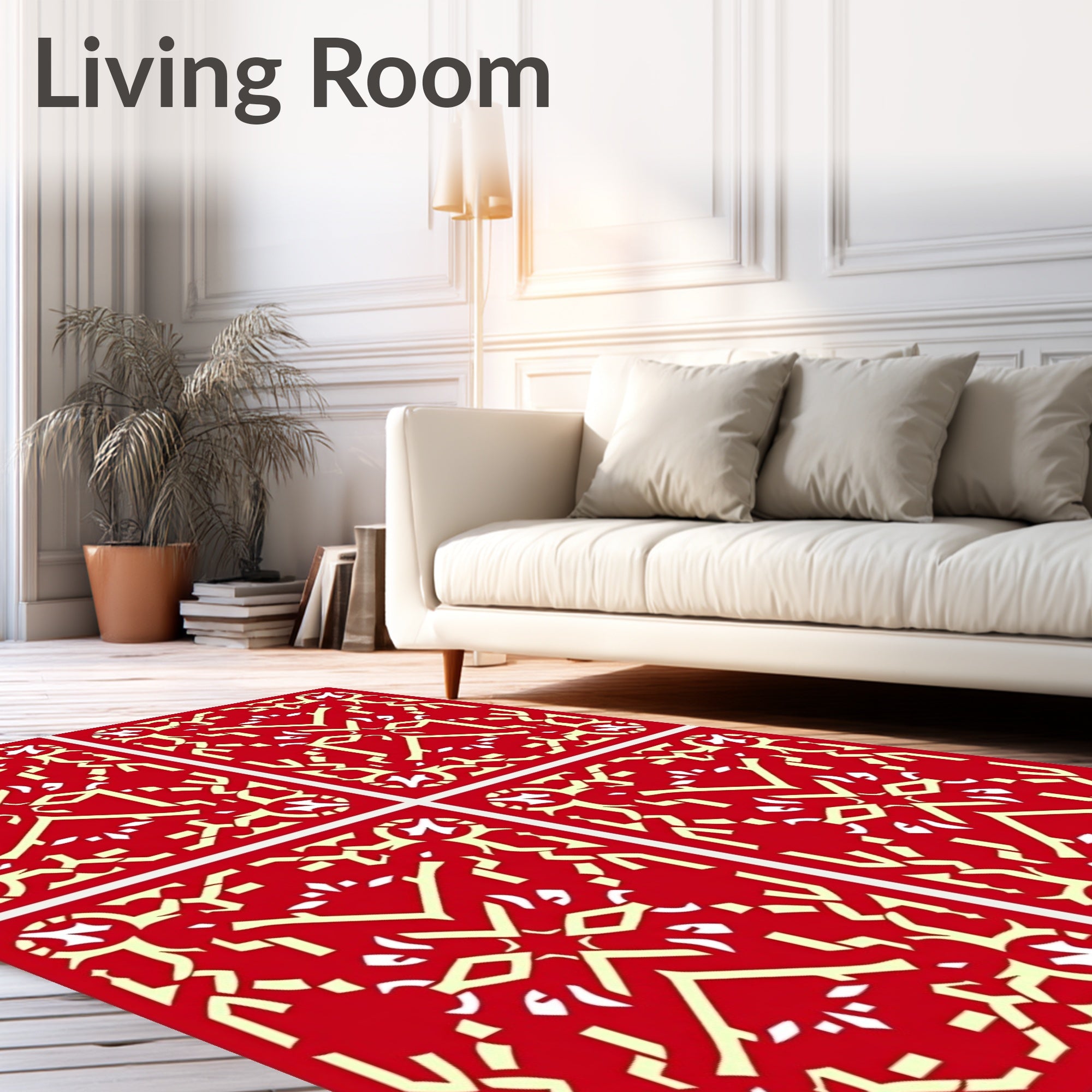 Crimson And Cream Geometric Interlace Rug