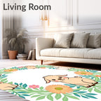Whimsical Baby Goat Floral Wreath Rug