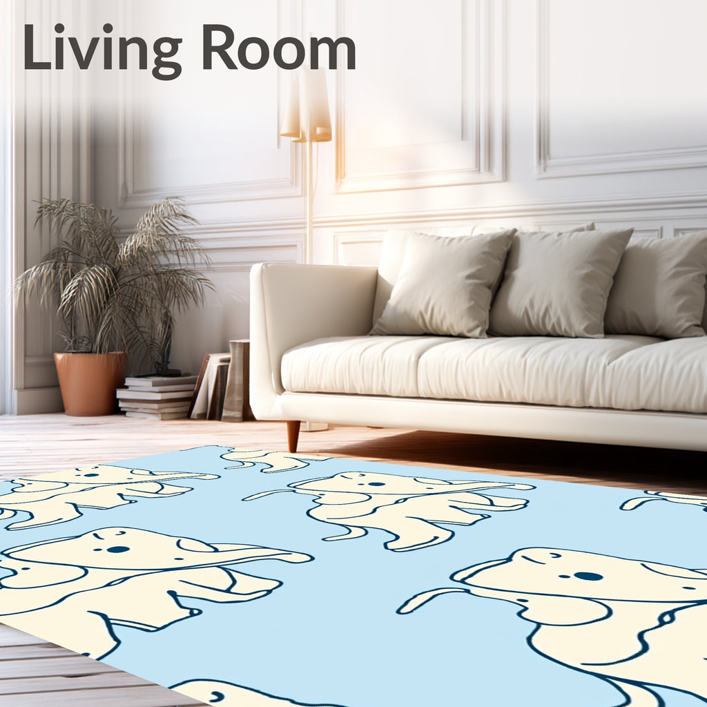 Light Blue Playful Elephant Companions Rug