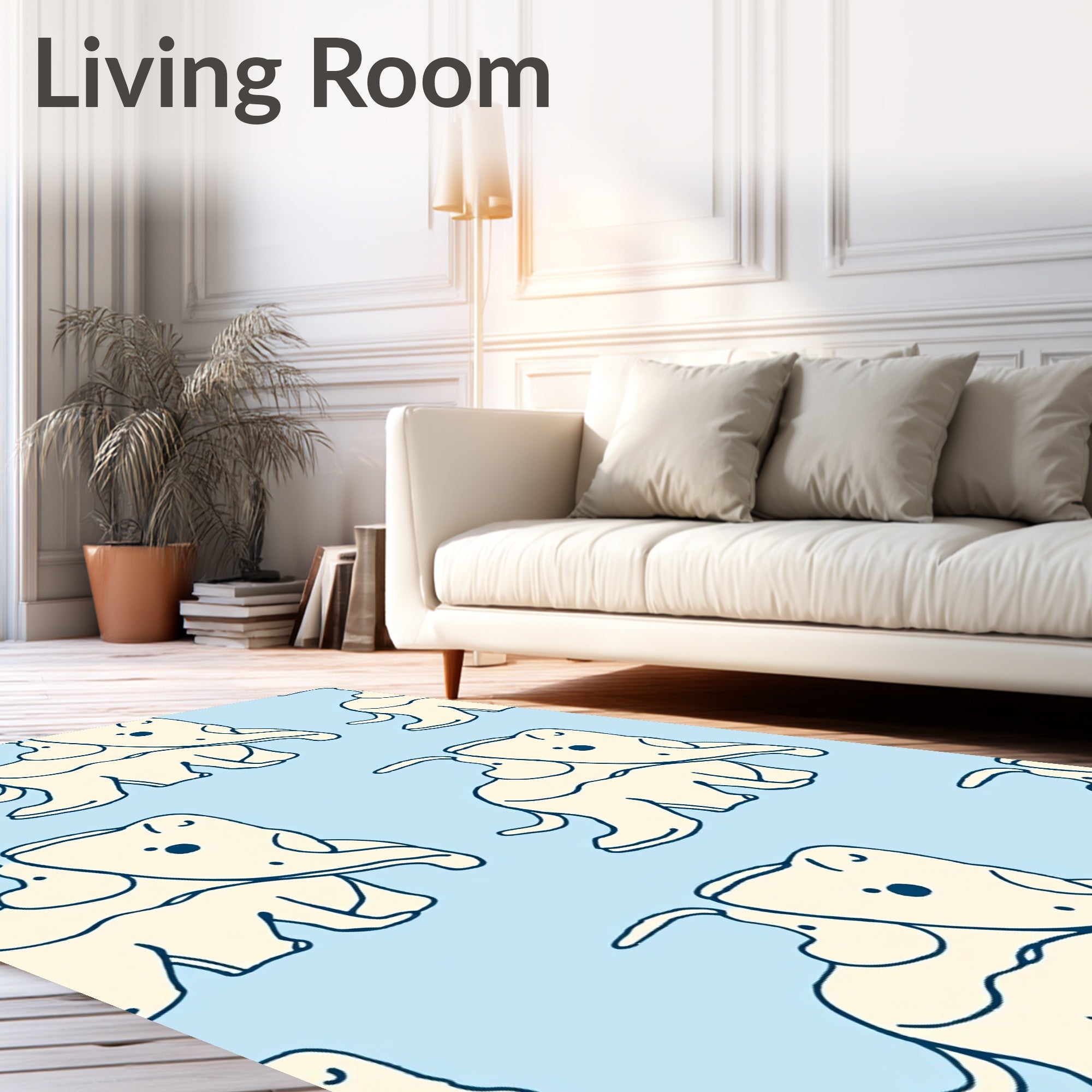 Light Blue Playful Elephant Companions Rug