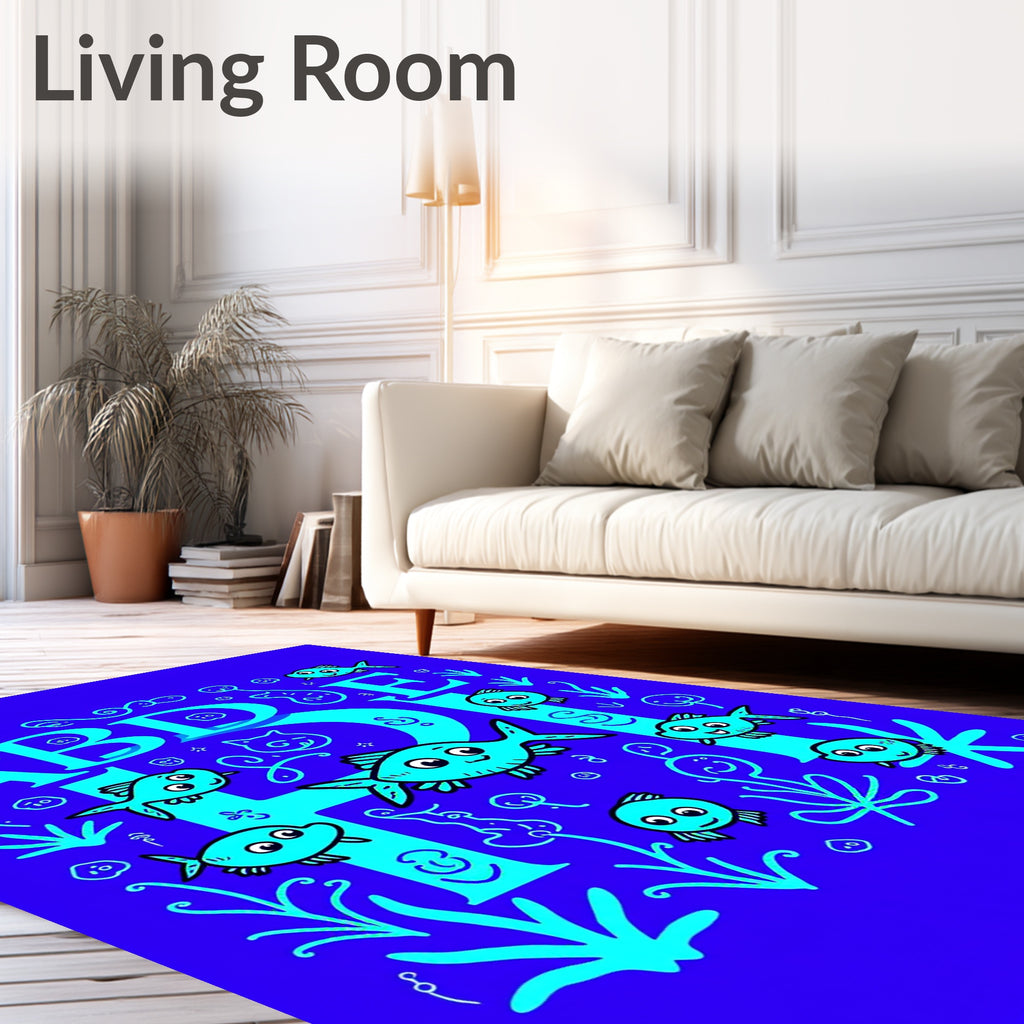 Aqua Fish Alphabet Aqua Swirls Rug