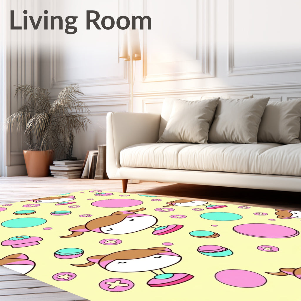 Cute Kawaii Girls Pink Teal Circles Rug