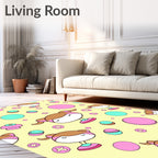 Cute Kawaii Girls Pink Teal Circles Rug