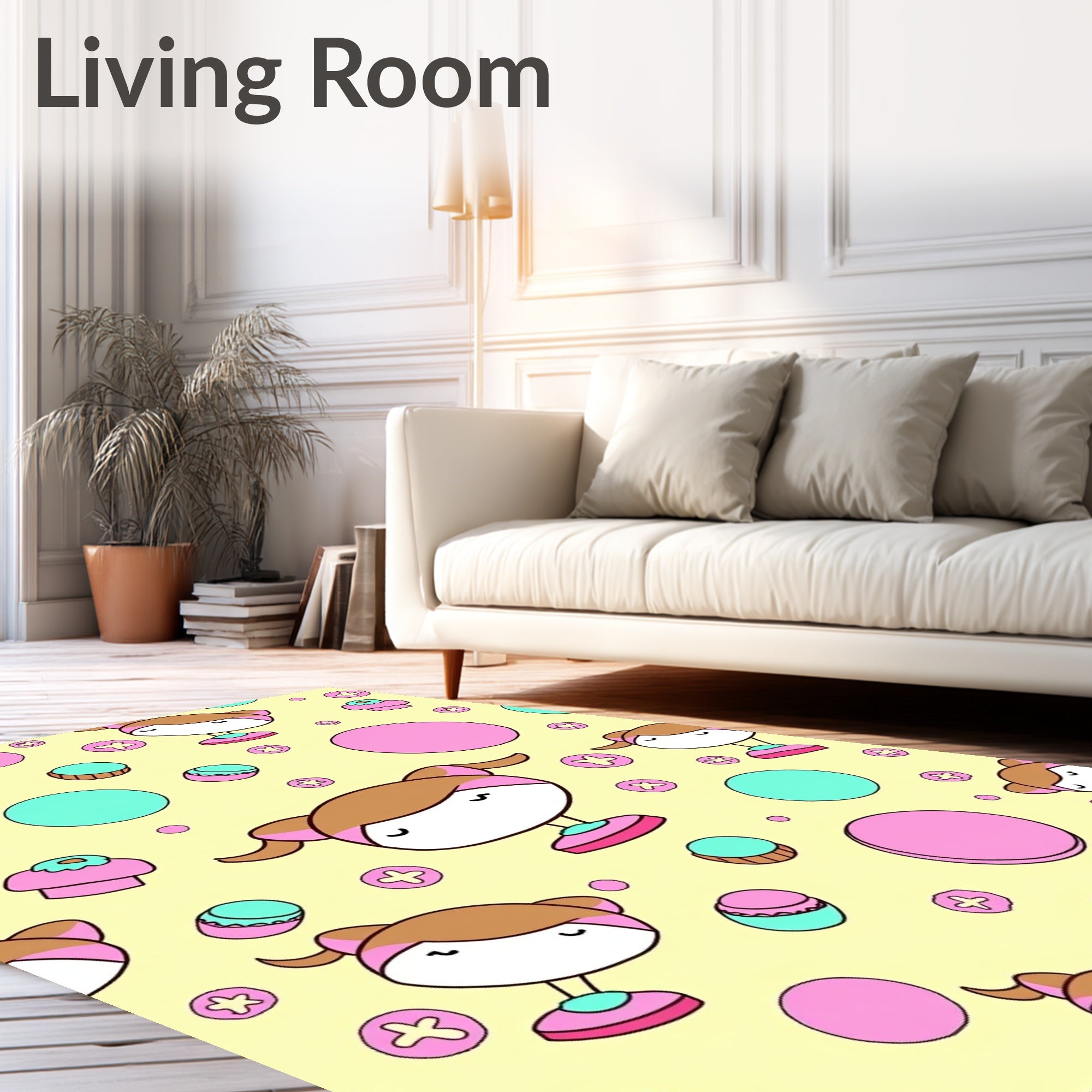 Cute Kawaii Girls Pink Teal Circles Rug