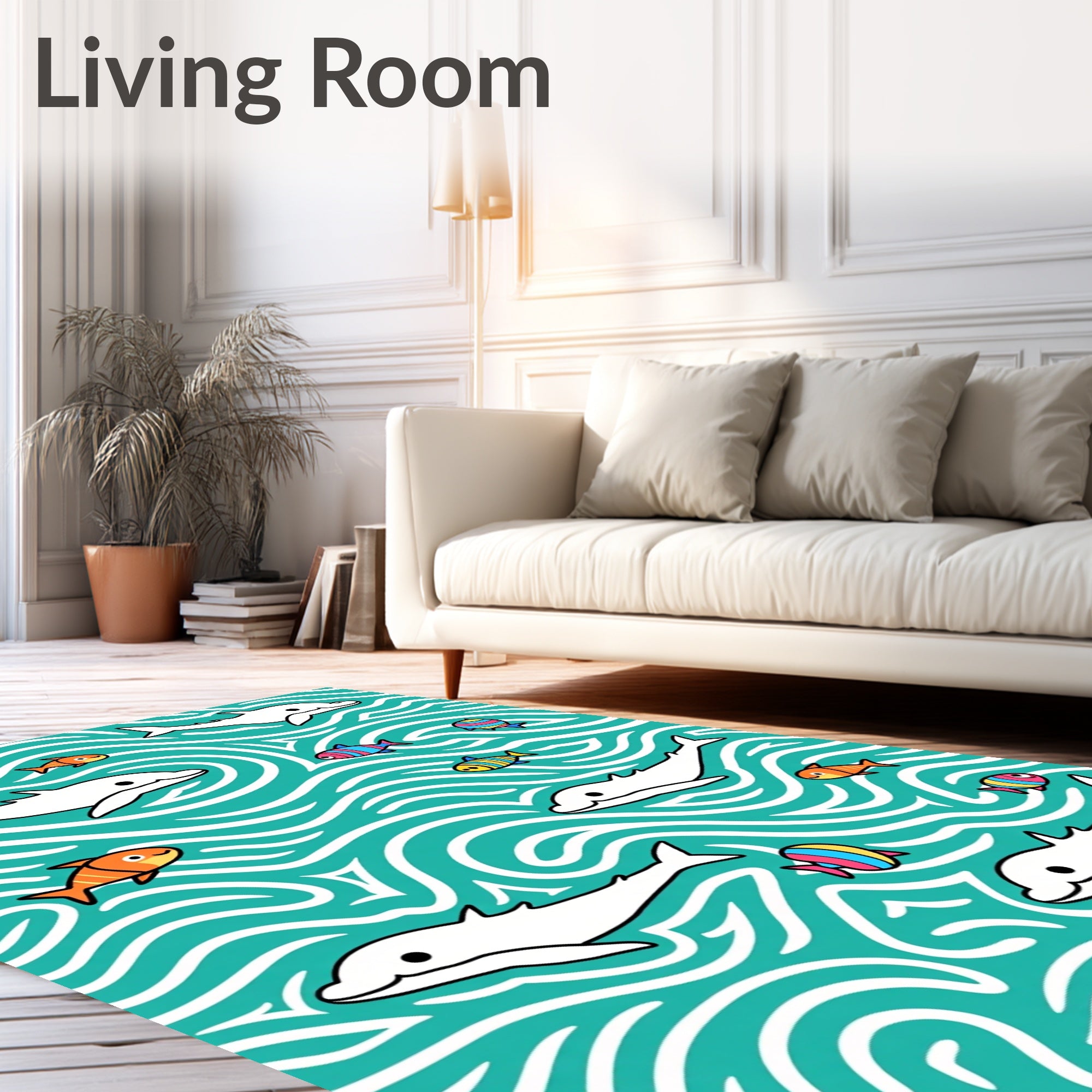 Playful Dolphins and Colorful Fish Water Rug