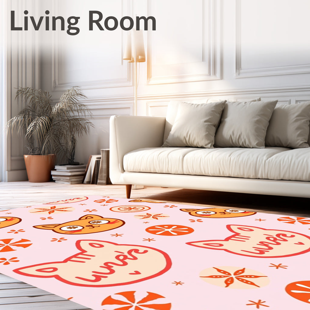 Cute Orange Cat Faces On Pink Rug
