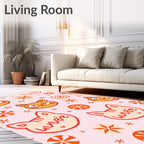 Cute Orange Cat Faces On Pink Rug
