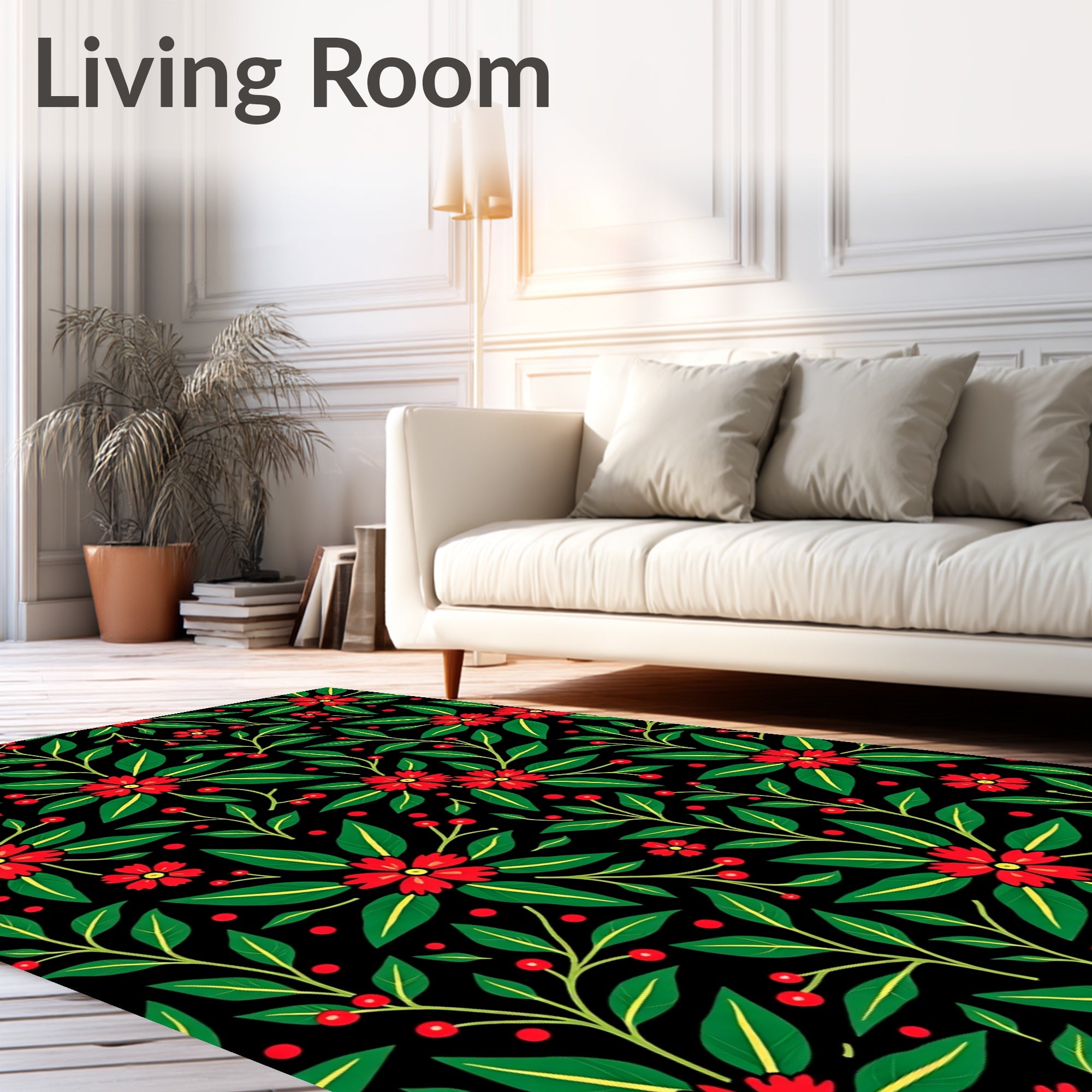 Red Blooming Branches Berry Accents Rug
