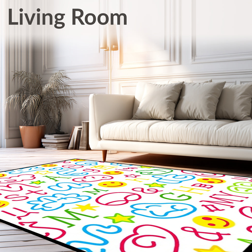 Playful Mixed Letters Smiley Icons Rug