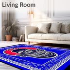 Bold Crimson Skull Blue Border Rug
