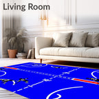 Blue hockey players on ice Rug
