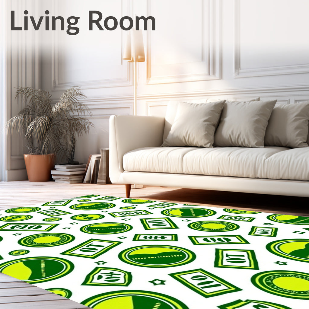 Vibrant Green Dollar Bill Coin Collection Rug