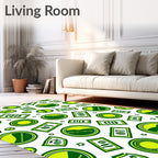Vibrant Green Dollar Bill Coin Collection Rug