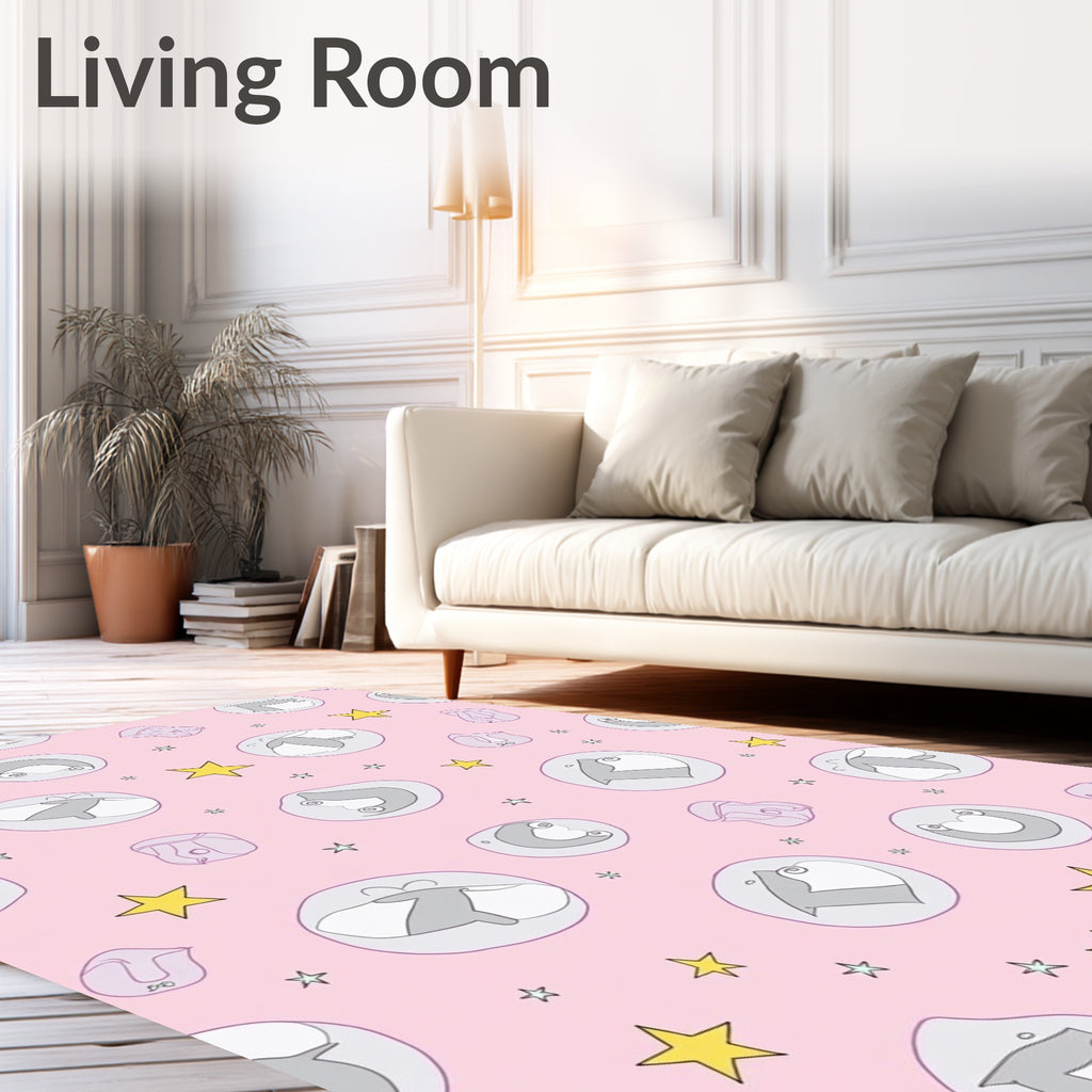 Pastel Pink Whimsical Bubbles Stars Rug