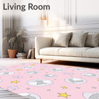 Pastel Pink Whimsical Bubbles Stars Rug